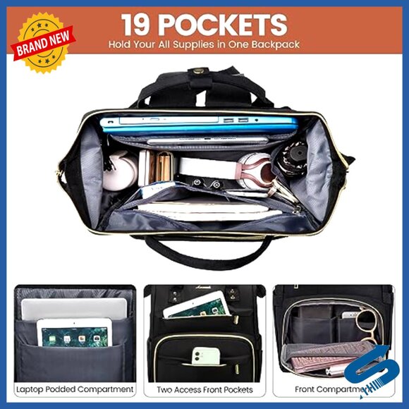 Professional Laptop Backpack Waterproof USB Port Travel Work Bag Women - Picture 2 of 6